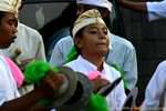Balinese musicians with cymbals, Pura Beji, Bali.