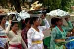 Balinese carrying offerings on their heads, Pura Beji, Bali.