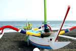Double outrigger canoe offshore Kusamba, Bali.