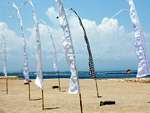 Traditional flags on the beach in Nusa Dua, Bali.