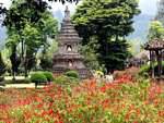 Stupa in flowers Ulun Danu Bratan Temple, Bali.