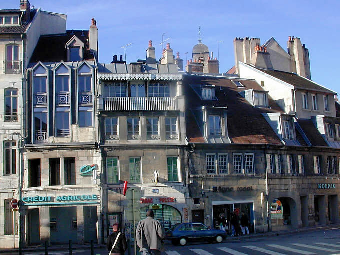 Besançon, typical houses at the corner of rue de l'Orme Chamars and Rue du Lycée - France