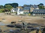 The Oratory of Saint-Guirec at low tide in the bay, Brittany, France.
