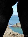 Between the rocks, pink granite coast, Perros Guirec, Brittany, France.