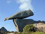 Rock in balance, trail customs, Ploumanac'h, Brittany, France.