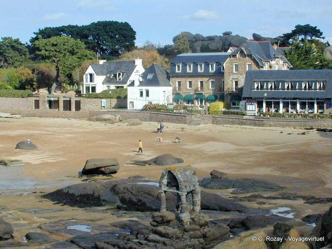 The Oratory of Saint-Guirec at low tide in the bay, Brittany - France