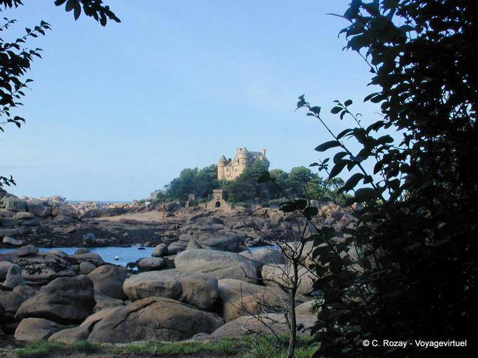 Costaérès Castle seen from the pink granite coast, Brittany - France