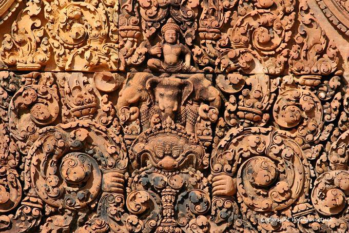 Decorative bas-relief above a door, Banteay Srei, Angkor, Cambodia