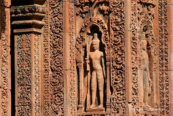 Guardian dvarapala the central sanctuary of Banteay Srei, Angkor, Cambodia
