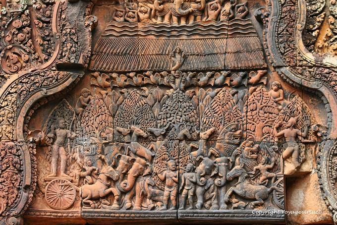 Lower pediment rain on Khandava forest, Banteay Srei, Angkor, Cambodia