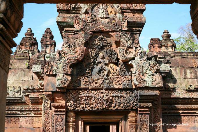 Shiva Tandava dance the cosmic dance, pediment Banteay Srei, Angkor, Cambodia
