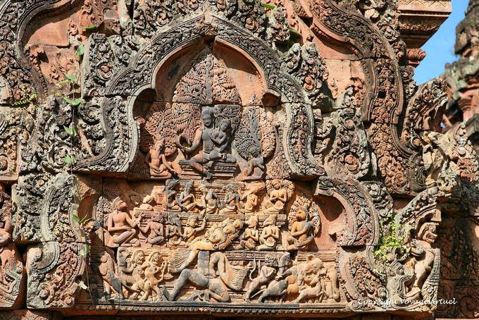 Pediment of the southern library, Banteay Srei, Angkor, Cambodia