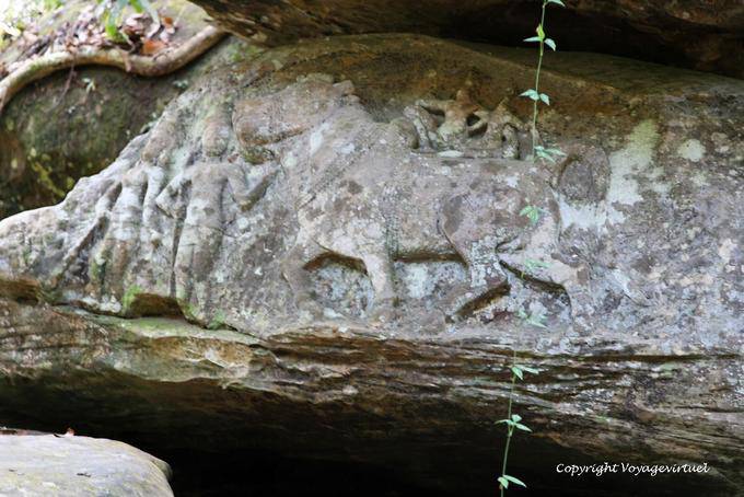 Kbal Spean mounted horse carved on rock, Angkor, Cambodia
