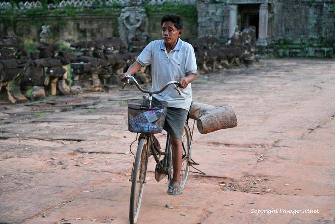 Cycling and ancient Preah Khan, Angkor, Cambodia