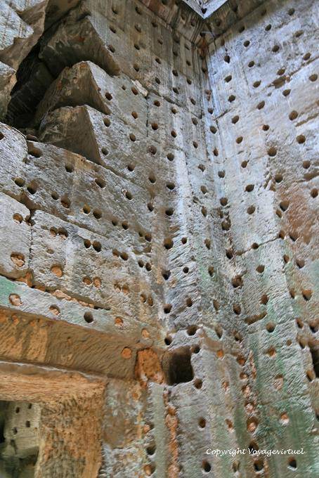 Holes in the stones, Ta Prohm,, Angkor, Cambodia