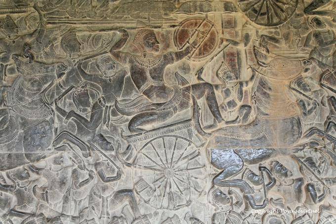 Detail of the battle of Kurukshetra, West Gallery, Angkor, Cambodia