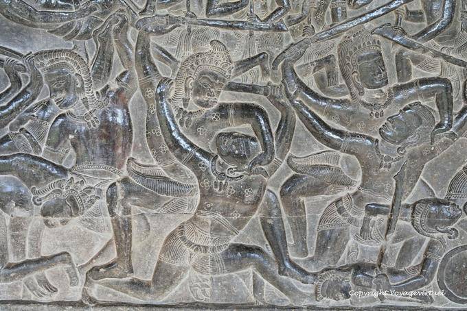 Kauravas against the Pandavas, fresco, Battle of Kurukshetra, Angkor Wat, Angkor, Cambodia