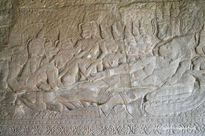 Valli death, killed by Rama, supported by his wife Tara, Ramayana, Angkor Wat, Angkor, Cambodia