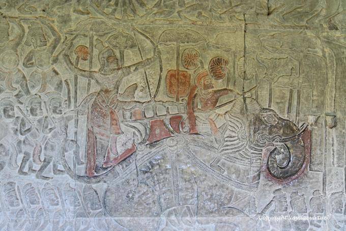 Archer on elephant painted bas-relief, Angkor Wat, Angkor, Cambodia