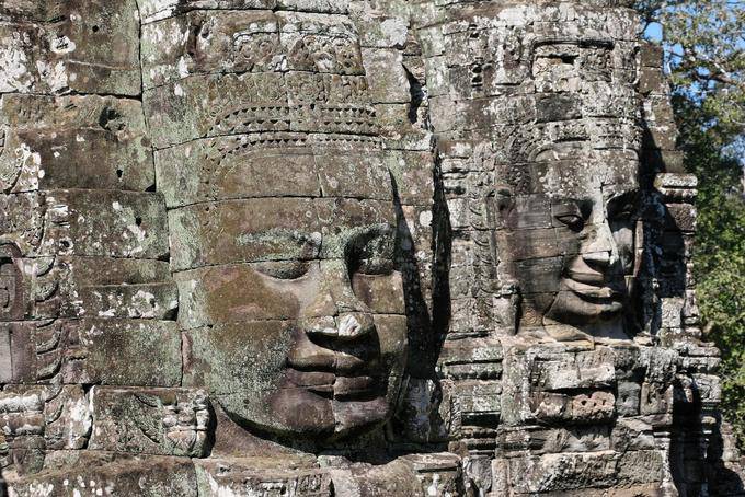 One of fifty laps with four faces Bayon Angkor Thom, Angkor, Cambodia