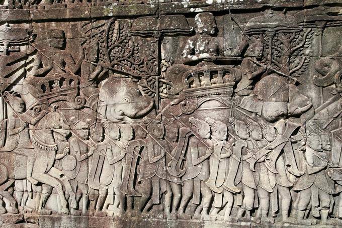 Battle elephants Bayon Angkor Thom, Angkor, Cambodia