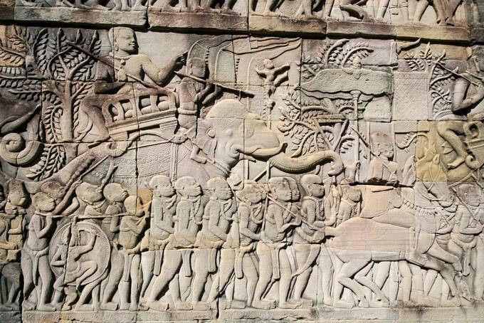 Khmer army on the march Bayon Angkor Thom, Angkor, Cambodia