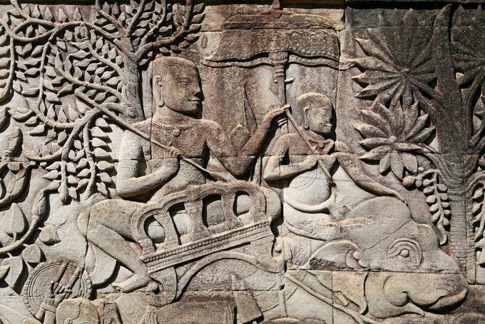 Close-up on relief Bayon Angkor Thom, Angkor, Cambodia