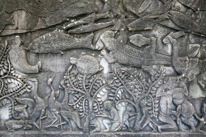 Bas-relief Mahayana Bayon Angkor Thom, Angkor, Cambodia