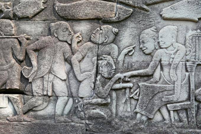 Bas-relief market Bayon Angkor Thom, Angkor, Cambodia