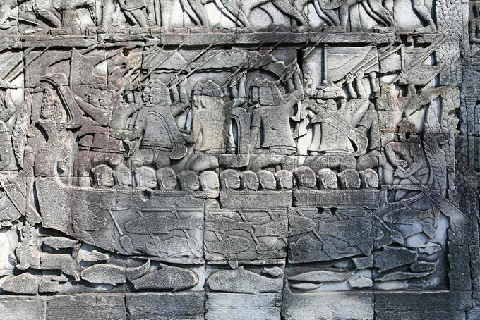 Naval battle between Cham and Khmer Bayon Angkor Thom, Angkor, Cambodia