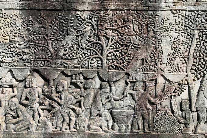 Feast preparation frieze Bayon Angkor Thom, Angkor, Cambodia