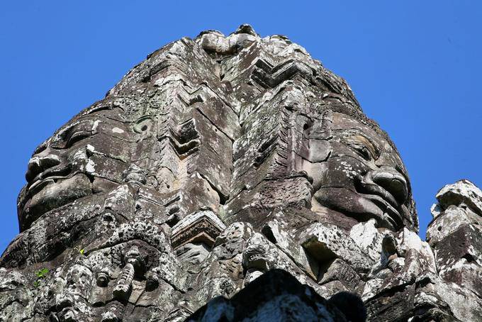 Tower gopura view from below Bayon Angkor Thom, Angkor, Cambodia