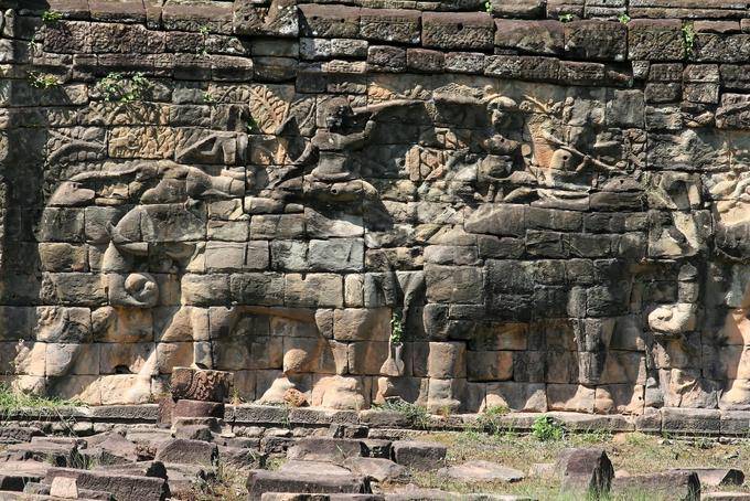 Basement with war elephants and mahouts, Elephant Terrace, Angkor, Cambodia