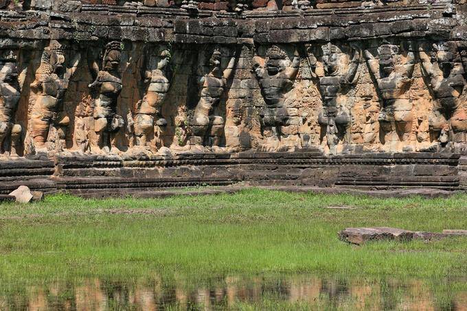 Wall of the central porch with lions prepared in Atlantis, Elephant Terrace, Angkor, Cambodia