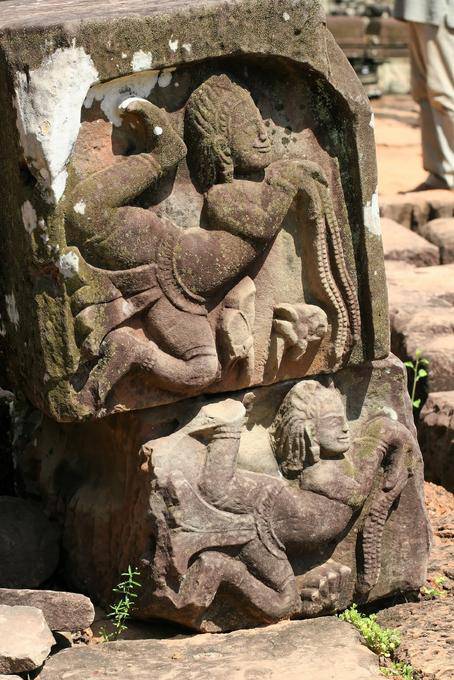 Funny in high relief dancers, elephants Terrace, Angkor, Cambodia