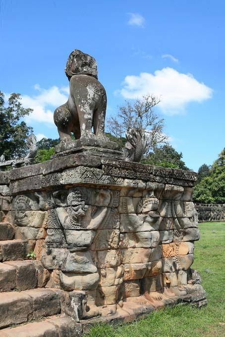 Lion-keeper supported by Garuda in Atlantis, Elephant Terrace, Angkor, Cambodia