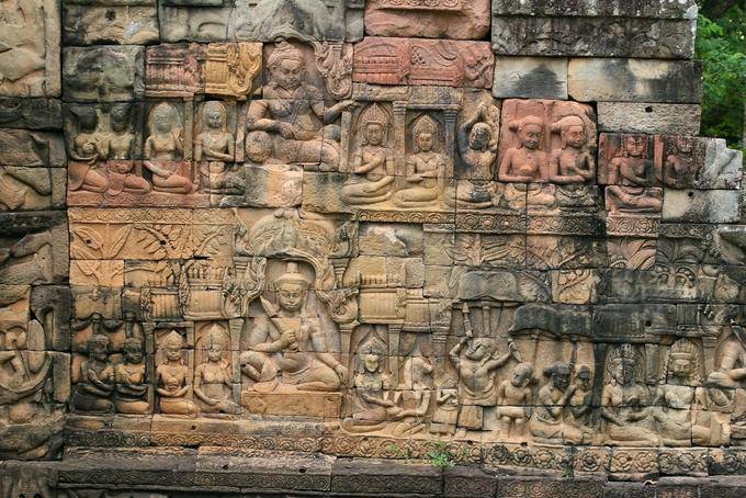 North facade of the external wall, Khmer art, Terrace of the Leper King, Angkor Thom, Angkor, Cambodia