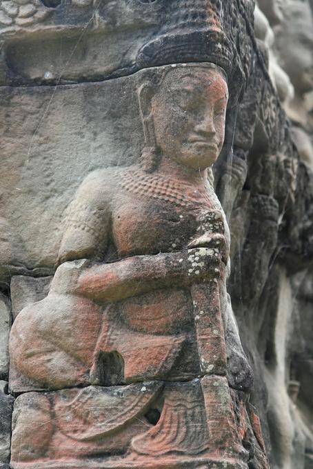 Character mitred placed corner Terrace of the Leper King, Angkor Thom, Angkor, Cambodia