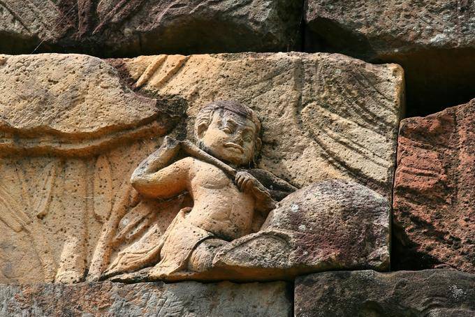 Fragment of a high relief showing a character riding, Terrace of the Leper King, Angkor, Cambodia