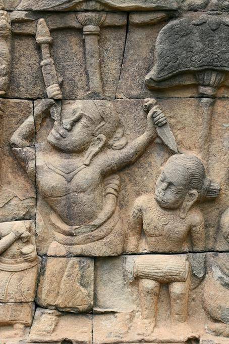 Sword swallower, bas-relief, Terrace of the Leper King, Angkor Thom, Angkor, Cambodia