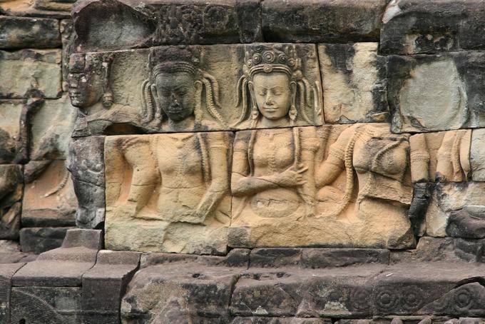 Women seated, reconstituted relief, Terrace of the Leper King, Angkor Thom, Angkor, Cambodia