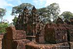 Pink sandstone blocks in front of the central shrine, Banteay Srei, Cambodia.