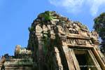 Top of sanctuary tower carved with Siva and Vishnuites images, Thommanon, Cambodia.