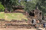 Large stone lotus behind the upper wall, terrace Elephants, Cambodia.