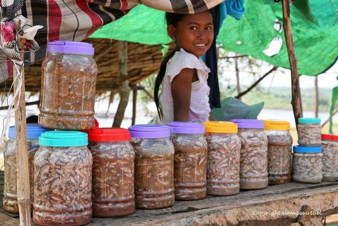 Girl selling prahoc to Kompong Cham - Cambodia