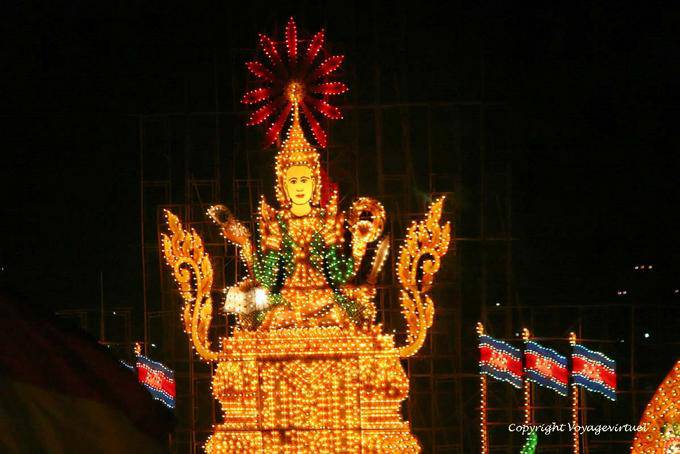 Illumination barge on the river, Bon Om Tuk festival, Phnom Penh - Cambodia