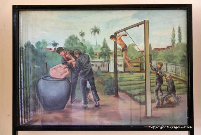 Torture to stifle the prisoner in a foul water tank, paint Vann Nath, S-21, Phnom Penh - Cambodia