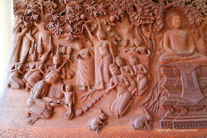 Scene from the Ramayana carved on wood, Wat Preah Keo, Phnom Penh - Cambodia
