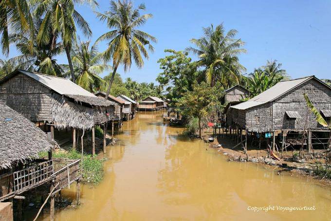 Traditional houses along the river, Siem Reap - Cambodia