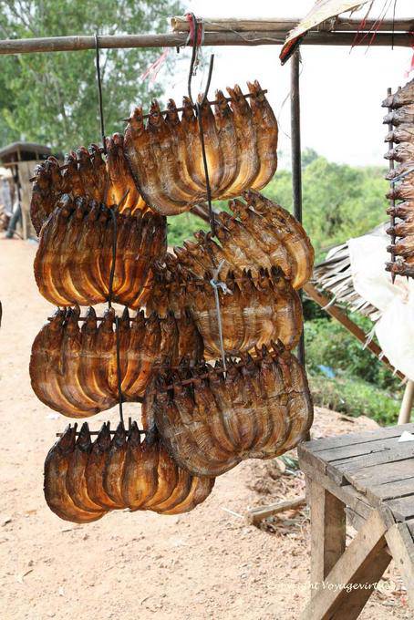 Smoked fish to sell on the banks of the Tonle Sap River, Kampong Luong - Cambodia